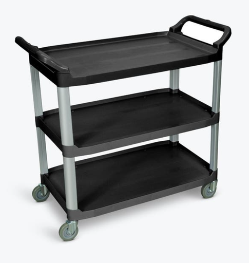 [SC13-B] Luxor Large Serving Cart, 3-Shelf, Black w/Silver