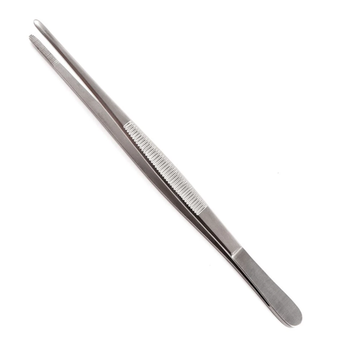 [96-2568] Dressing Forceps, Econo, 5, Floor Grade Stainless Steel, Sterile, Nonlocking Thumb Handle, Straight Serrated Tip, Disposable, 50/cs