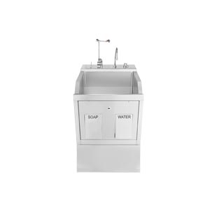 [1339881PED] Lodi Scrub Sink, (1) Place, Pedestal Mounted, Knee Action Control, Soap Dispenser, Infrared Water Control, Eyewash, Digital Timer