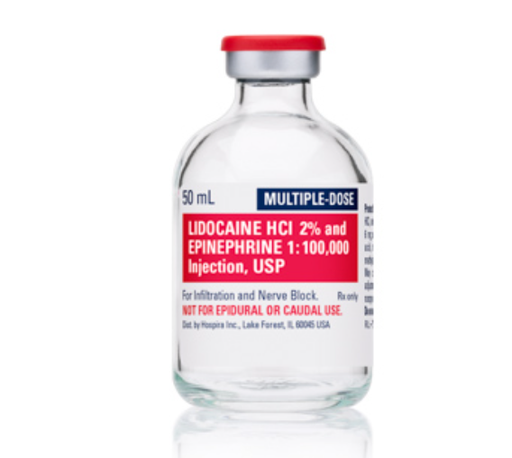 [00409318203] Lidocaine Hydrochloride and Epinephrine Injection, 2% USP, 1:100,000, 50 ml Vial, Multiple Dose, Glass Fliptop Vial, 25/bx