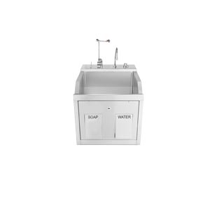 [1339881WED] Lodi Scrub Sink, (1) Place Wall Mounted, Knee Action Control, Soap Dispenser, Infrared Water Control, Eyewash, Digital Timer