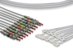 [LW10-LB0] EKG Leadwire, 10 Leads Banana, Philips Compatible w/ OEM: 989803129161, M1713B, M1702A, 32027700, 989803129141, 989803129151