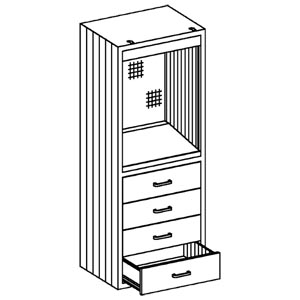 [1713224000] Equipment and Supplies Cabinet 24 1/8"W x 60"H x 18"D Console Cabinet, Sloped Writing Surface, White Porcelain, (4) Drawers