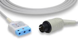 [T-23400] ECG Trunk Cable, 3 Leads, DIN Style Compatible w/ OEM: CB-71314, KCA016, CB-71316, KCA001, CB-71340, KCA004, 41340, KCA007