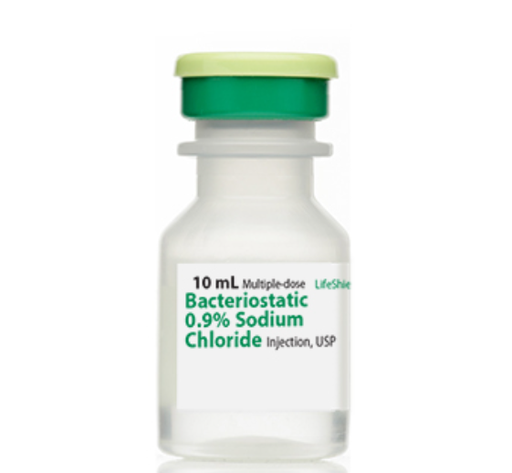 [00409196612] Bacteriostatic 0.9% Sodium Chloride Injection, USP, 10ml Vial, Multiple Dose, LifeShield Plastic Fliptop Vial, 25/bx