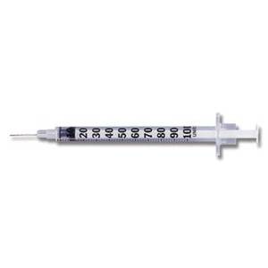 [329410] Insulin Syringe, 1mL, Permanently Attached Needle, 28G x ½", Self-Contained, U-100 Micro-Fine IV, Orange, 100/bx, 5 bx/cs