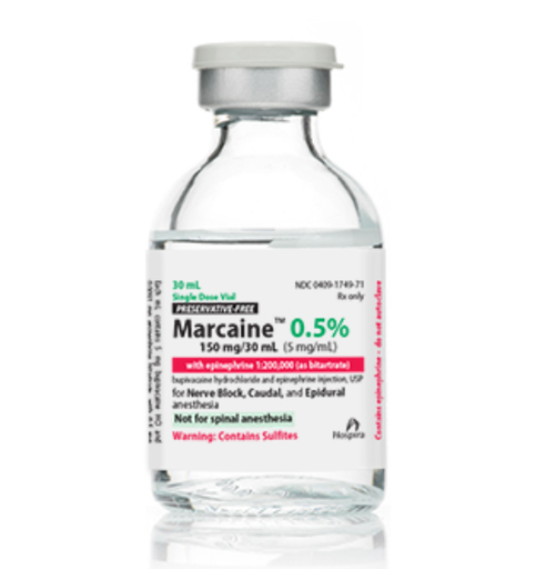[00409174929] Marcaine w/Epinephrine as the Bitartrate, 1:200,000, 5mg/ml, 30ml Vial, Single Dose, Glass Fliptop Vial, 10/bx