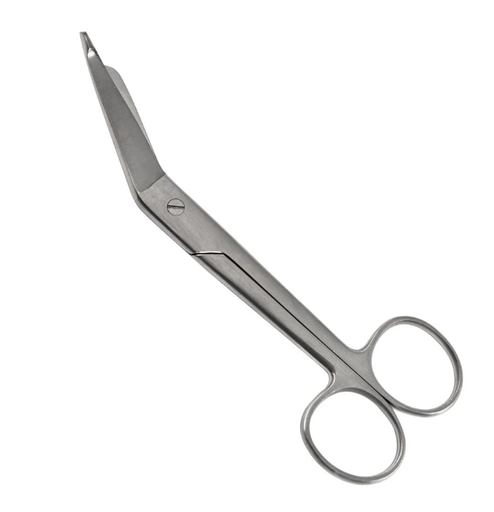 [96-2502] Bandage Scissors, Econo, Lister, 5", Stainless Steel, Finger Ring Handle, Angled Blunt Tip/Blunt Tip, Disposable, 50/cs