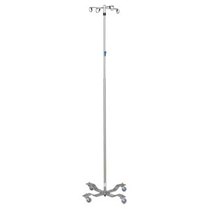 [0518889400] IV Stand, 4 Hook, Thumb Operated Slide Lock, 4 Leg, 21 1/4" Diameter Stainless Steel Low Center of Gravity Welded Base
