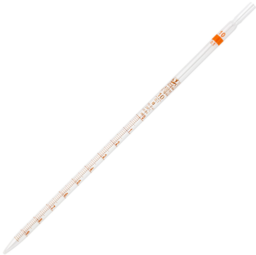 [8510010] Pipette, Serological, Globe Glass, Reusable, 10mL, To Deliver (TD), 0.1 Graduations, Orange Band, ASTM E1044, 6/bx