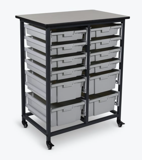 [MBS-DR-8S4L] Luxor Mobile Bin Storage Unit, Double Row w/Large & Small Gray Bins