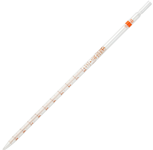 [8500010] Pipette, Serological, Globe Glass, Reusable, 10mL, Class A, To Deliver (TD), 0.1 Graduations, Orange Band, 6/bx
