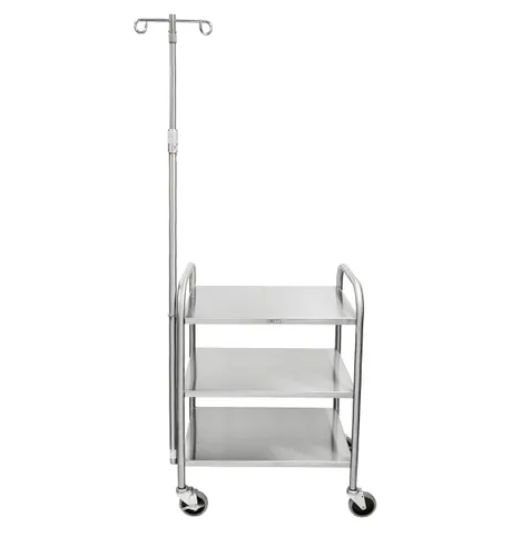 [2427536001] Utility Cart, Medium Duty, 25"W x 35 3/4"H x16 1/2"D, 3 Shelves, Brake, 2 Hook IV Pole