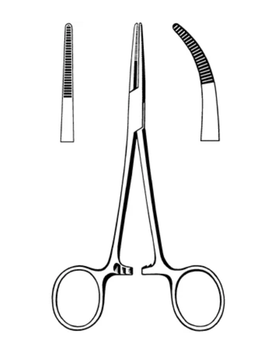 [97-442] Merit Kelly Hemostatic Forceps, 5 1/2", Curved, Serrated, Finger Rings, Stainless Steel, Reusable, Non-Sterile