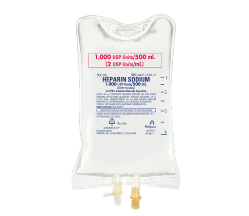 [00409762059] Heparin Sodium in 0.9% Sodium Chloride Injection, 2units/ml, 1000ml Flexible Container, 2 Port, 12/cs