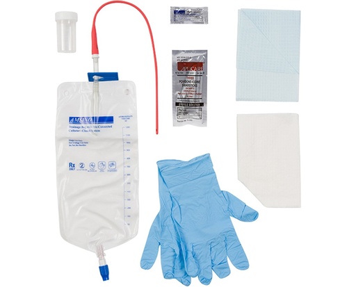 [AS89214] Preconnected Urethral Tray Kit, 1200ml Urine, 14FR PVC Catheter, PVP Swab Sticks, Latex-Free Catheter, 20/cs