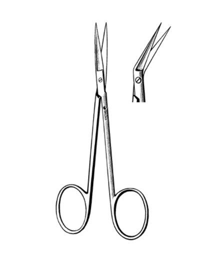[64-2142] Iris Scissors, Angled, Sharp/Sharp, 4-1/2in, Smooth, Finger Rings, Stainless Steel, Non-Sterile, Latex-Free