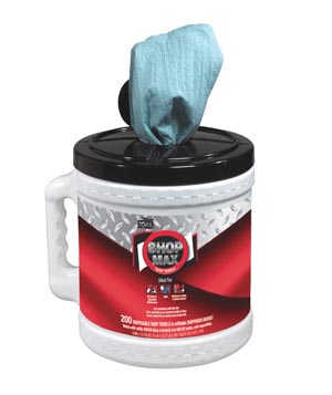 [450340] ShopMax Wiper, Centerfeed Dry Wipe Bucket, Advanced, Blue, 1-Ply, 218.33ft, 200 sht/bucket, 2 bucket/cs