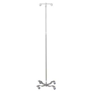 [0528890000] IV Stand, 2 Hook, Twist Lock, 4 Leg, 21 1/4" Diameter Stainless Steel Low Center of Gravity Welded Base