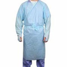 [8575] Gown, Polyethylene, Closed Loop Neck, Open Back, Thumb-Loop Cuffs, Universal Size, Blue, 15/bx, 5 bx/cs