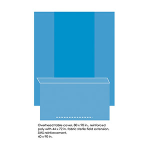 [9385] Cover, Table with Reinforced Back, Overhead, 80 x 90 with 44x 72 Fabric Sterile Field Extension, 12/cs