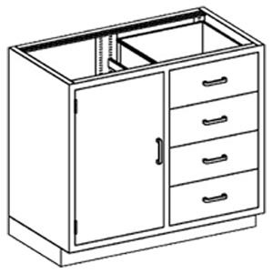 [2013435000] Base Cabinet 35"W x 35 3/4"H x 22"D, (4) Drawers On Right, (1) Door On Left, Countertop, Sink On Left
