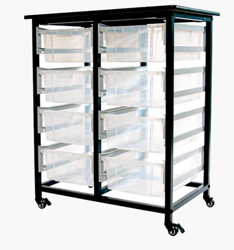 [MBS-DR-8L-CL] Luxor Mobile Bin Storage Unit, Double Row w/Large Clear Bins