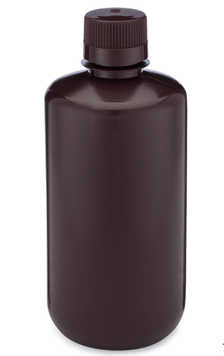 [7061000AM] Diamond RealSealBottle, Narrow Mouth Boston Round, Amber HDPE with Amber PP Closure, 1000mL, 6/bg