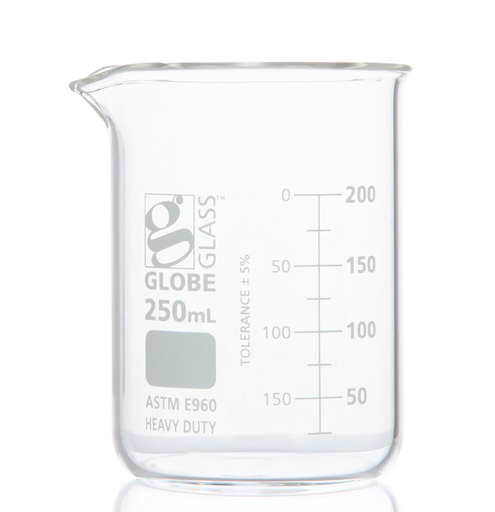 [8020250] Beaker, Globe Glass, 250mL, Low Form Griffin Style, Heavy Duty