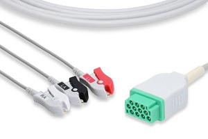 [C2386P0] Direct-Connect ECG Cable, 3 Leads Clip, GE Healthcare > Marquette Compatible w/ OEM: 2021141-001