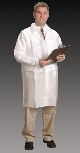 [LC-32632-1] Critical Cover® Lab Coats, Tapered Collar, Knit Cuff, 3 Pockets, Snap Close, White, Small, 30/cs