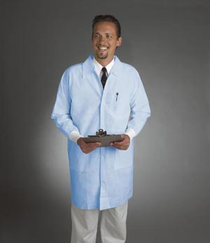 [LC-31632-2] Critical Cover® Lab Coats, Tapered Collar, Knit Cuff, 3 Pockets, Snap Close, Blue, Medium, 30/cs