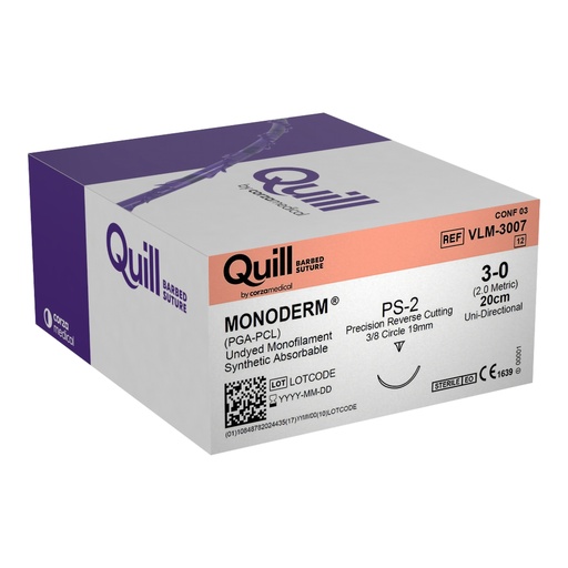 [VLM-3007] Surgical Specialties Quill 3-0 20 cm Monoderm Suture with Needle and Undyed, 12 per Box