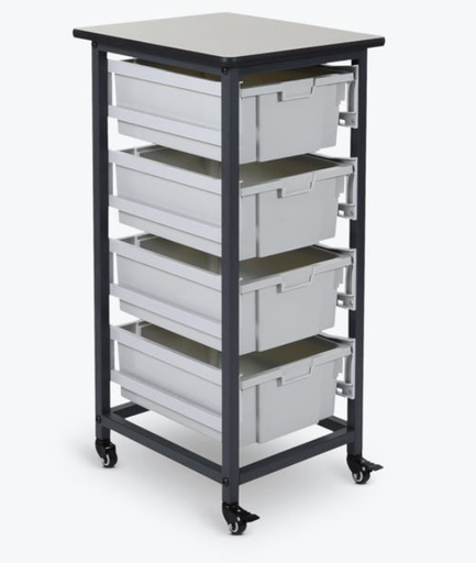 [MBS-SR-4L] Luxor Mobile Bin Storage Unit, Single Row w/Large Gray Bins