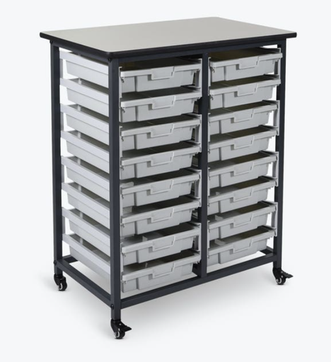 [MBS-DR-16S] Luxor Mobile Bin Storage Unit, Double Row w/Small Gray Bins