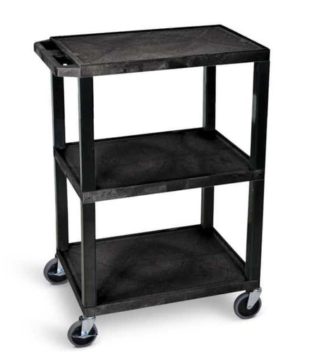 [WT34S] Luxor TUFFY 34" 3-Shelf Multi Purpose Utility Cart, 24" W x 18" D, Black, Flat Shelves