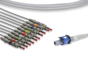 [10000] Direct-Connect EKG Cable 10 Leads Banana 300cm, Welch Allyn Compatible w/ OEM: RE-PC-AHA-BAN