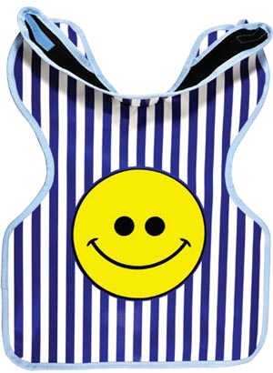 [27HAPPYFACE] Protectall X-Ray Apron, Child w/Collar, Lead-lined, .3MM Thickness. 20" x 20, Blue and White Stripes w/Happy Face