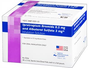 [00487020103] Ipratropium Bromide, 0.5mg/Albuterol Sulfate, 3mg, Inhalation Solution, 3mL, 30/ctn