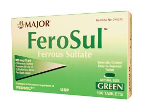 [245241] Ferrous Sulfate, 5gr, Green Tablets, 4x25, Compare to Feosol®, 24/cs NDC# 00904-7591-82