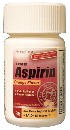 [CCA36] Aspirin, Chewable Tablets, 81mg, 36/btl, 24 btl/cs, Compare to St. Joseph® Aspirin