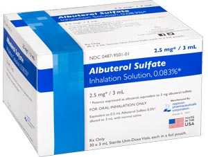 [00487950160] Albuterol Sulfate Inhalant Solution, USP, 0.083%, 3mL, 60/ctn