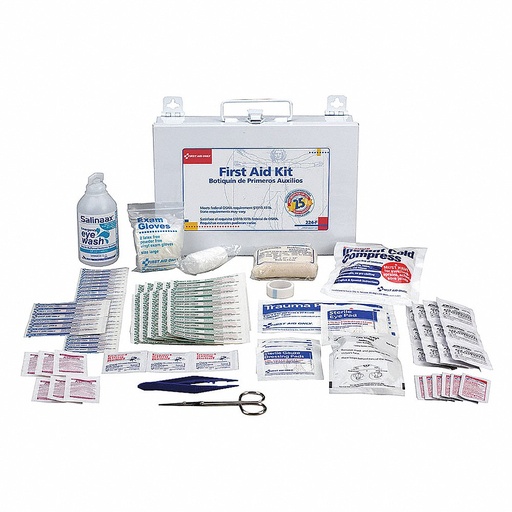 [224-F] First Aid Only 25 Person First Aid Kit with Metal Case & CPR One-Way Valve Face Shield
