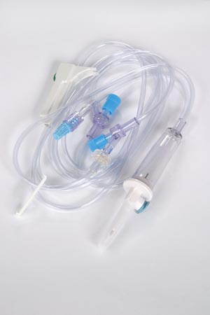 [352062] Admin Set, Non-Vented Spike, Slide Clamp, Backcheck Valve, Upper Low Profile SAFSITE Valve Injection Site, Roller Clamp, Low Profile SAFSITE Valve Injection Site, Distal SPIN-LOCK Connector, Latex Free (LF), DEHP-Free, 106"L, 50/cs (Rx)