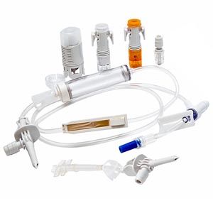 [412120] Tevadaptor Connecting Set, Includes: Drip Chamber, ULTRASITE Needless Valve, Proximal Non-Vented Spike, On/Off Clamp, Roller Clamp, Slide Clamp, Male Luer Connector, PV 12 ml, 43"L, Latex-Free (LF), 70/cs