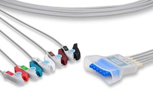 [LHT5-90P0] ECG Telemetry Leadwire, 5 Leads Pinch/Grabber, Philips Compatible w/ OEM: 989803152051, 989803133881, 989803137251, LW-3090S29/5AT, NLPH5151-T, 989803152051, 989803133881, 989803137251