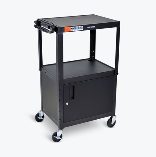 [AVJ42C] Luxor LEADER Adjustable Height 3-Shelf Media Utility Cart w/Locking Cabinet, 24" x 18", Black