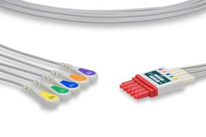 [LPB5-90S0] ECG Leadwire, 5 Leads V2-V6 Snap, Philips Compatible w/ OEM: M1602A, 989803144911, LDW-05AV-29AS-0000, 989803176171, M1602A, 989803144911, LDW-05AV-29AS-0000, 989803176171