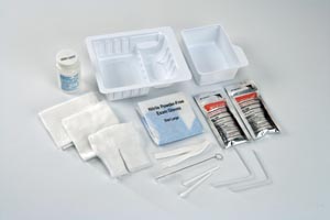 [47802] Standard Trach Care Tray, Bottle of Sterile Saline, Includes: (2) Blue Nitrile Gloves, (1) Trach Sponge, (2) Packs Hydrogen Peroxide, (1) Drape, No Removable Basin, 24/cs