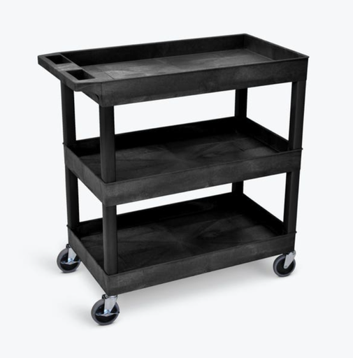 [EC111-B] Luxor TUFFY XL 3-Shelf Multi Purpose Utility Cart, 32" x 18", Black, Tub Shelves